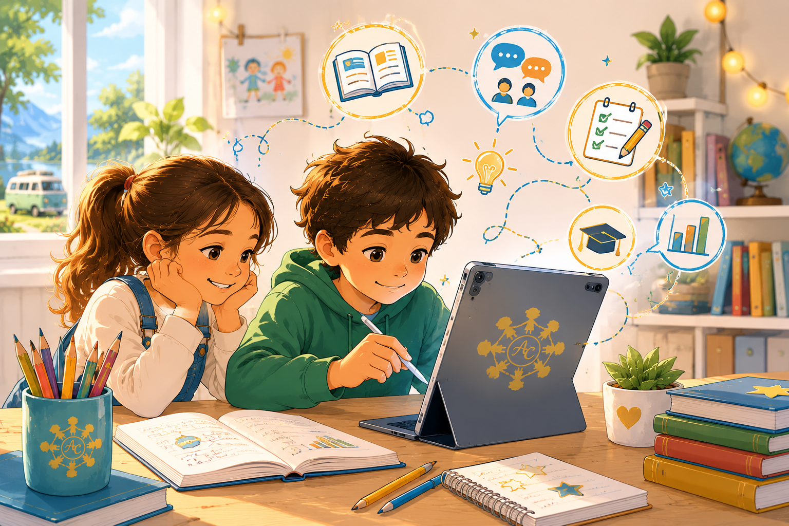 Enfants suivant les cours AlgoClasse sur une tablette
